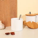 Juego de frascos de especias de almacenamiento de madera con tapas de bambú, contenedores de especias de pimienta, sal y azúcar para encimera de cocina con cucharas, estilo minimalista japonés.