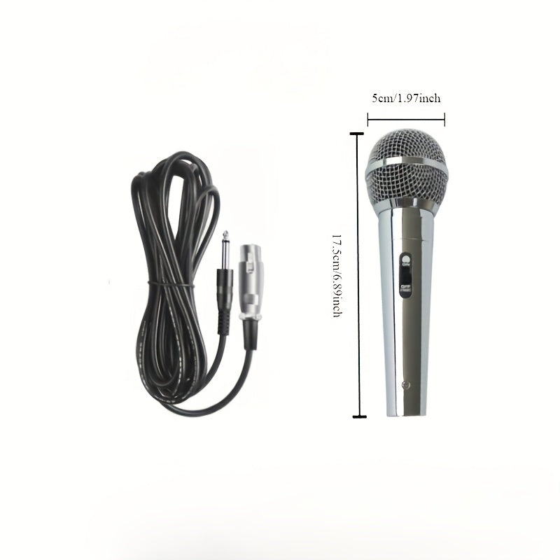 Micrófono de bobina móvil con cable universal, micrófono de karaoke clásico plateado con altavoz de varilla extensible, micrófono de mano para grabación con altavoz portátil, compatible con mezcladoras, DVD, grabaciones, transmisiones en vivo, altavoces