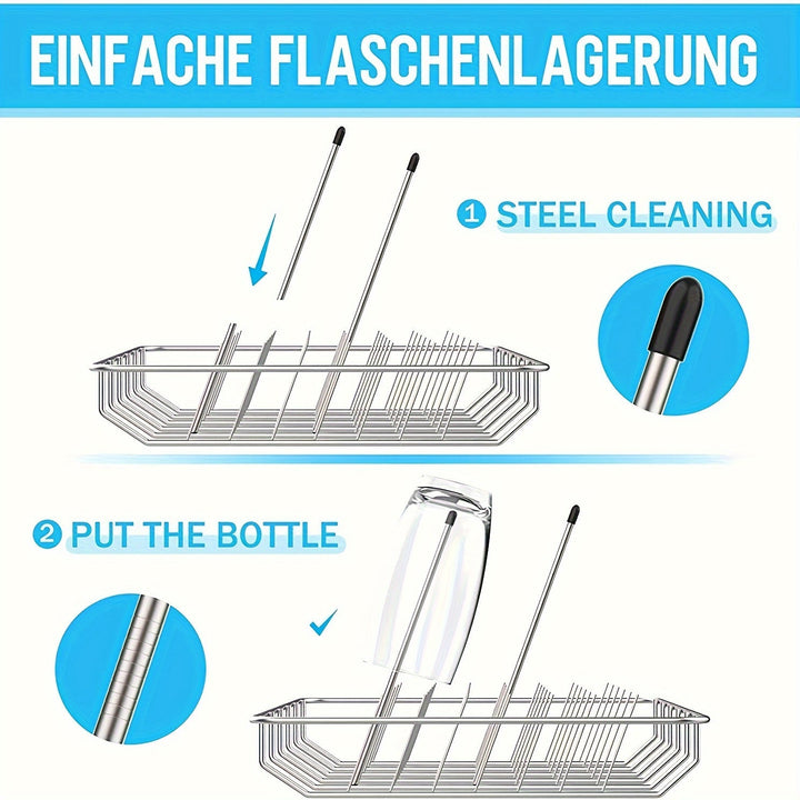 10pcs 8.54 Pulgadas Lavavajillas Estante De Drenaje, Cubiertos De Vidrio De Acero Inoxidable De Drenaje Reemplazos + 1pc 7.87 Pulgadas Cepillo De Detalle, Adecuado Para El Conjunto De Cesta De Lavavajillas Ordinario