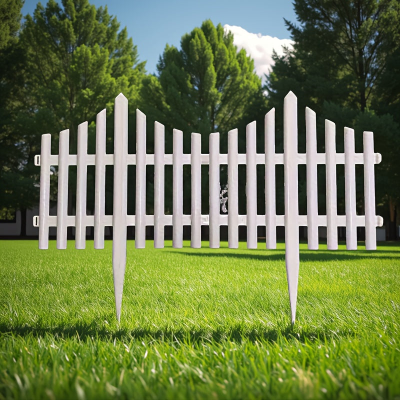 8 paneles de cerca de jardín plásticos blancos - Borde de paisaje resistente a la intemperie para céspedes, camas de flores y decoración navideña vertical, sin necesidad de energía, decoración de jardín para todas las estaciones, diseño de estacas vertic