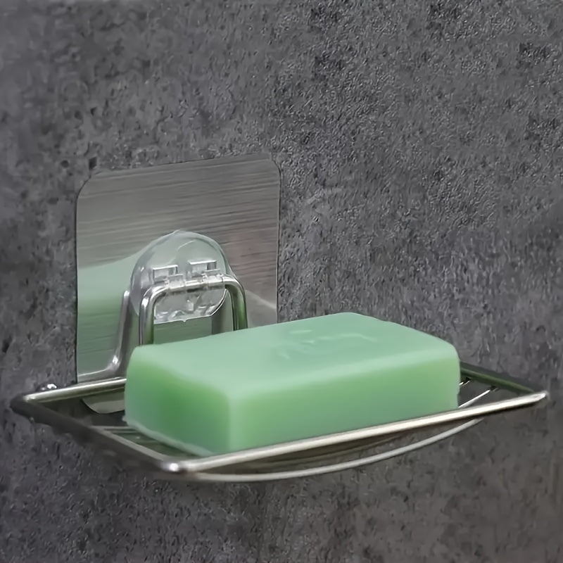 Porta jabón de acero inoxidable para montar en la pared, instalación sin taladro, diseño con drenaje, forma rectangular, aspecto moderno y elegante para almacenamiento en el baño, accesorios para baño, soporte para jabón duradero