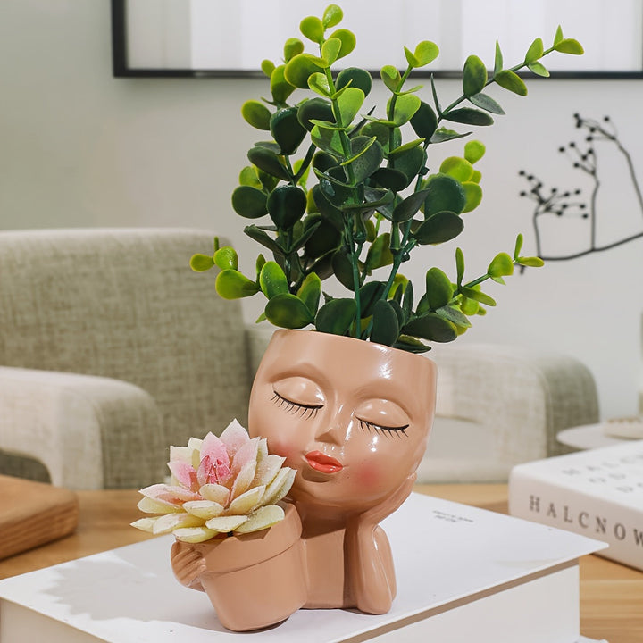 Jarrón de resina clásico con diseño de rostro humano - Ideal para decoración del hogar