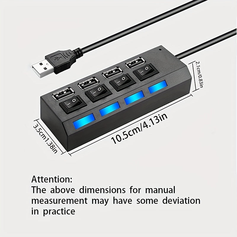 Puente USB 2.0 de 4 puertos con adaptador de alimentación, transmisión de alta velocidad, interruptor independiente y indicadores LED, adecuado para portátiles, Xbox, unidades flash, discos duros, consolas, impresoras, PCs, teclados, unidades flash USB y