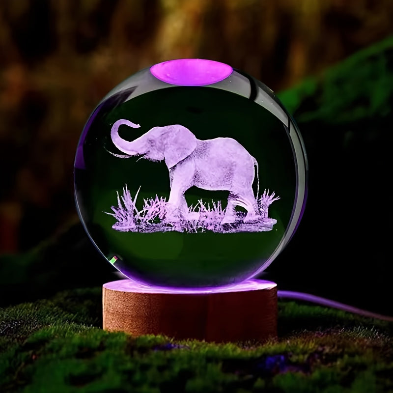 Esfera de cristal con elefante en 3D tallada por láser y base de madera para luz nocturna, regalo de cumpleaños para novia, padres y amigos, Navidad, Día de San Valentín, recuerdo festivo, decoración del hogar