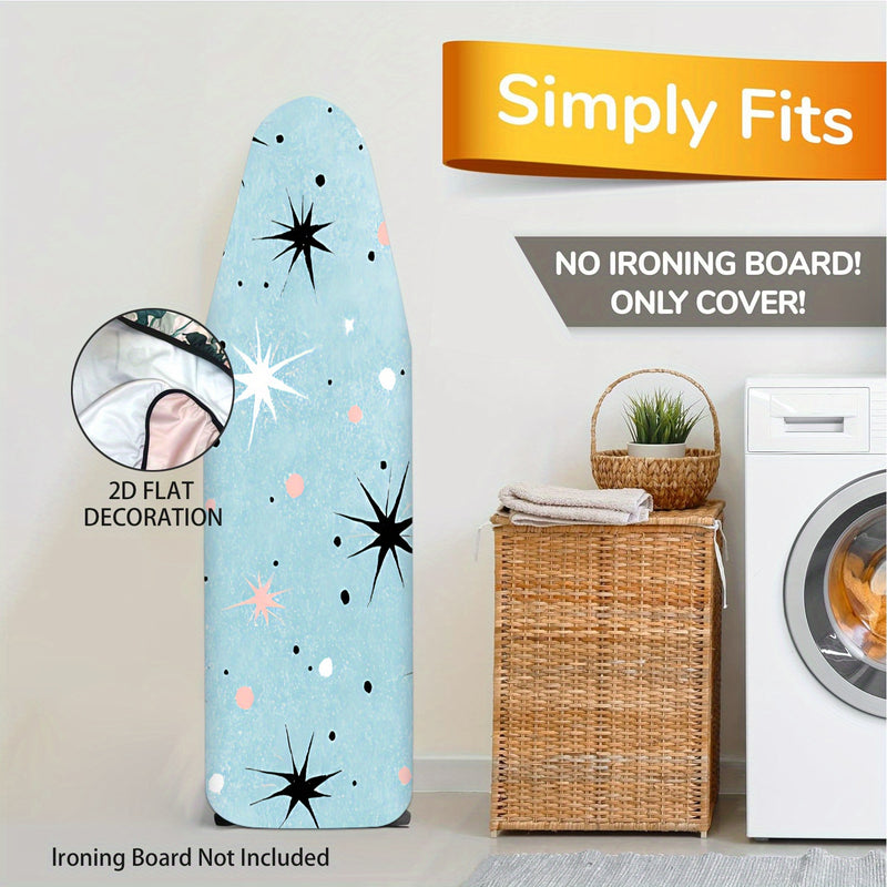 Fundas Lavables para Tabla de Planchar Resistente - Azul Claro, Estrellas Negras y Puntos Rosados, Ajuste Universal para la Mayoría de Mesas de Planchado, Decoración para Lavandería, Accesorios de Planchado (No Incluye Mesa), Diseño de Estrellas y Puntos