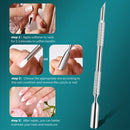 Púsher de callos de acero inoxidable profesional, quitacallos de doble cabeza con papel de lija de 240 granos, herramienta de preparación de uñas para manicura pedicura arte, producto de cuidado de uñas para pies y manos sin fragancia