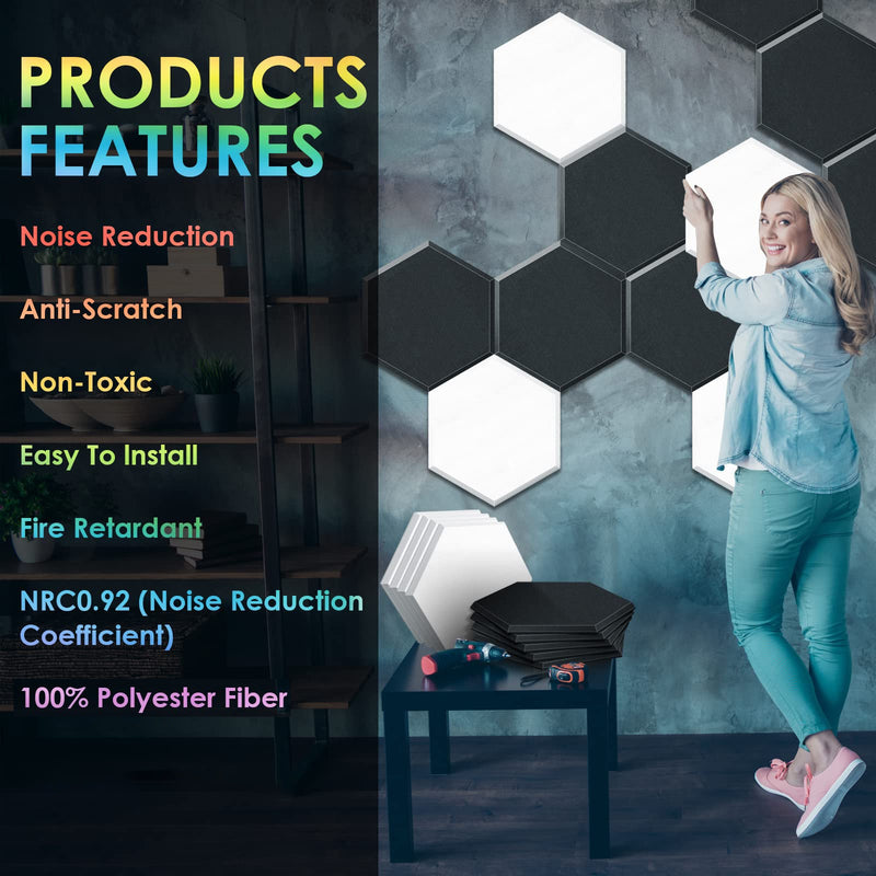 24 paneles acústicos de alta densidad, material hexagonal de insonorización de espuma de 38,1 cm, reducción y absorción de ruido, para accesorios de equipos de grabación, disponibles en blanco, negro, azul y naranja.