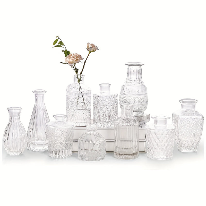 Juego de 10 floreros pequeños decorativos de vidrio, floreros miniatura para decoración de mesa, boda rústica o hogar