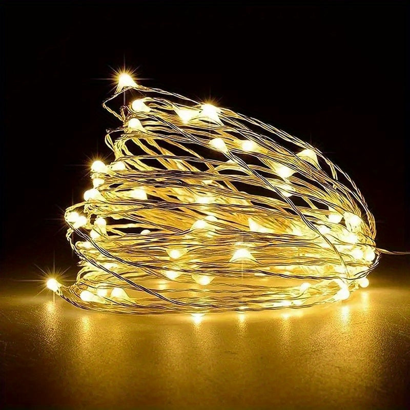 2 pza.es de luces parpadeantes de alambre de cobre LED con batería de botón, luces de Navidad de alambre de cobre para fiestas al aire libre y bodas, luces de decoración para fiestas, decoración para Halloween, Navidad, Ramadán y el Día de San Valentín