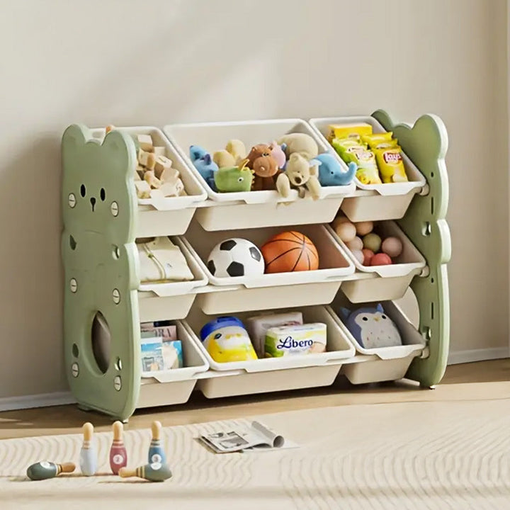 Estantería de Almacenamiento Verde Multinivel para Juguetes con 10 Escenas, Organizador Portátil y Versátil para Libros y Espacio Ahorrador