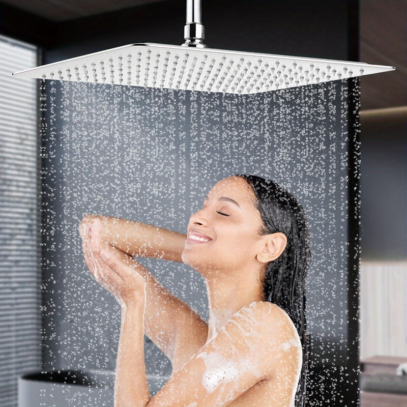 1 pieza de ducha de lluvia vintage de acero inoxidable con boquillas de silicona - Ducha de cascada completa para el cuerpo, diseño cuadrado montado en el techo para actualizar el baño moderno, no necesita electricidad, cabeza de ducha para baño, experie