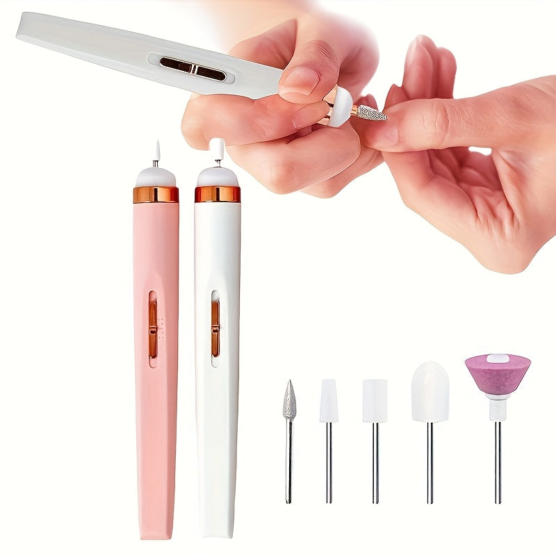 Lima de Uñas Portátil, Taladro Eléctrico para Uñas con 5 Puntas Adhesivas y Velocidad Ajustable para Manicura y Herramientas de Cuidado del Kit de Uñas con Luz LED y Carga USB