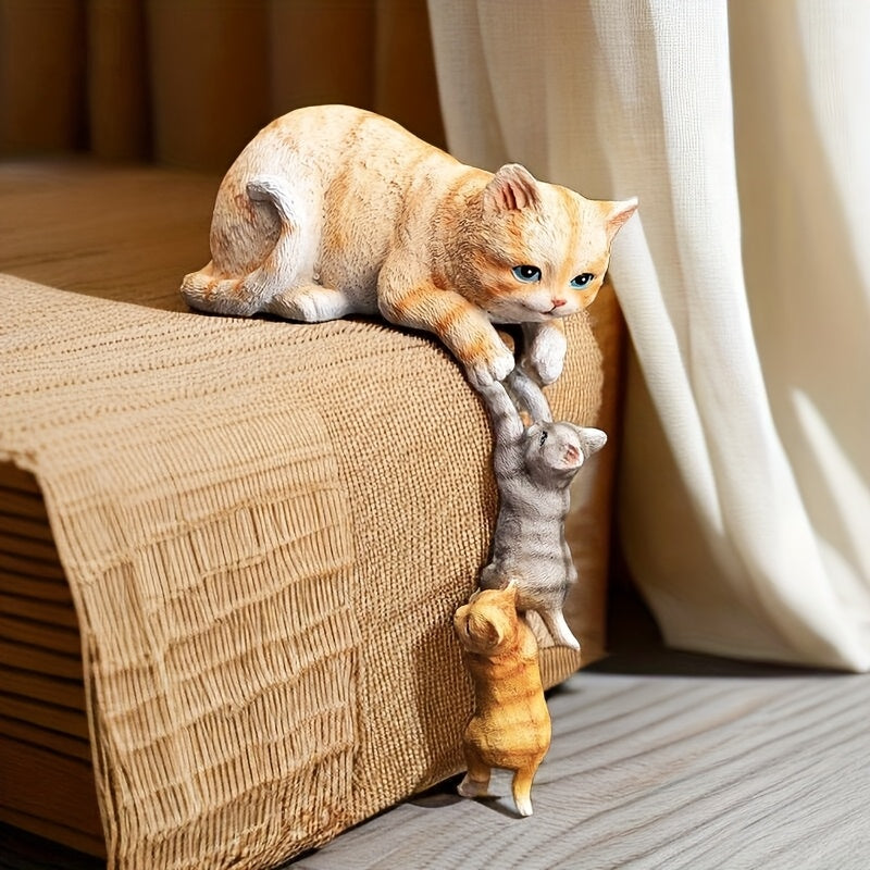 Elegante Figurita de Gato de Resina - Diseño Realista de Madre y Gato, Decoración Creativa para Sala de Estar, Escritorio o Entrada, Regalo Perfecto para Vacaciones, Decoración de Gatos