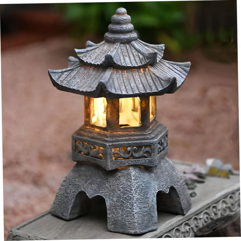 1PC Decoraciones Zen para Exteriores/Interiores - Estatua de Linterna Pagoda con Energía Solar, IPX4Añade encanto artístico a tu jardín, patio y balcón ajardinado, ¡el regalo perfecto para decoración de patio!
