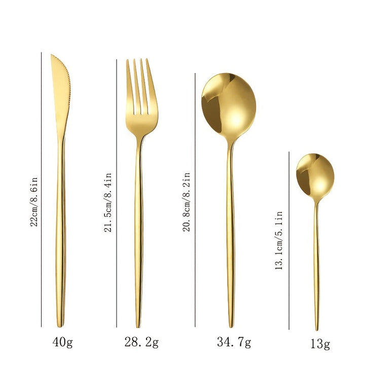 24 piezas de cubiertos de acero inoxidable con opciones doradas y plateadas, con cuchillos, tenedores y cucharas de estilo occidental creativo, aptos para restaurantes y cenas en casa, aptos para lavavajillas.