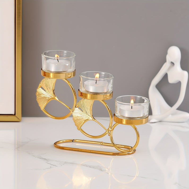1 Portavelas, Diseño De Hoja De Ginkgo De Hierro, Candelabro De Múltiples Cabezas, Para Centro De Mesa, Accesorios Para Fotos De Cena A La Luz De Las Velas, Decoración De Ambiente De Citas De Aniversario De Boda, Decoración De Ambiente De Mesa, Sala De E