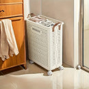 1pc Cesta de Almacenamiento Plegable Grande Blanca con Ruedas - Organizador Colapsable de Plástico con Asas y Agujeros de Ventilación para Toallas, Ropa, Juguetes - Ahorro de Espacio Portátil para Hogar, Cocina, Baño, Spa