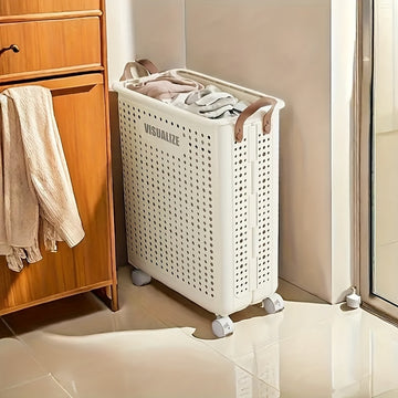 1pc Cesta de Almacenamiento Plegable Grande Blanca con Ruedas - Organizador Colapsable de Plástico con Asas y Agujeros de Ventilación para Toallas, Ropa, Juguetes - Ahorro de Espacio Portátil para Hogar, Cocina, Baño, Spa