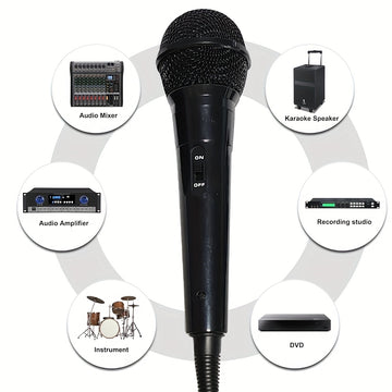 Micrófono de mano negro con cable y cubierta de espuma - Micrófono dinámico cardioide para karaoke, canto y oratoria | Ideal para entretenimiento en casa y uso profesional, micrófono de karaoke | Grado profesional | Micrófono duradero