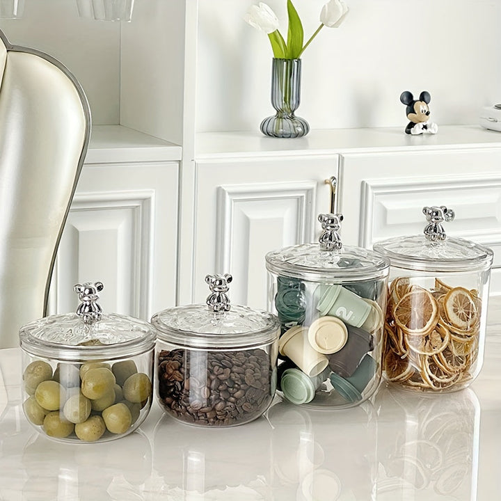 Tarro de Almacenamiento Hermético Transparente y Elegante para Café, Snacks, Dulces - Contenedor Redondo de Plástico Reutilizable con Tapa Abatible para Frutas Secas, Frutos Secos y Más - Perfecto para la Organización de la Cocina