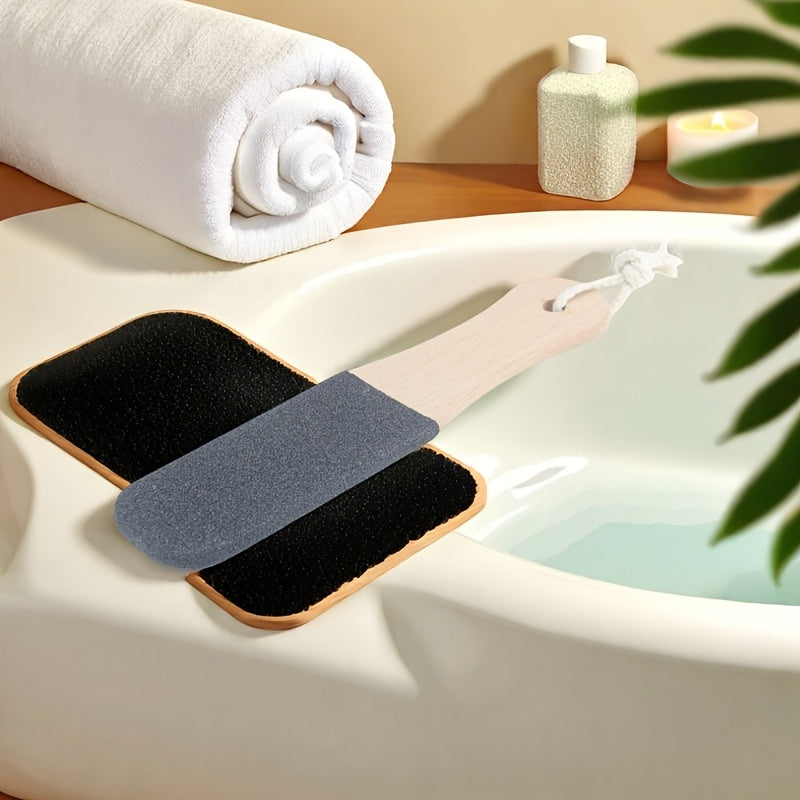 1pc Lima de Pies de Madera de Haya Natural - Removedor Manual de 4 Lados con Mango Ergonómico y Cuerda Trenzada, Herramienta Exfoliante Hipoalergénica para Talones, Uñas de los Pies, Manos & Cutículas, Diseño en Madera Natural, Superficie de Papel de Lij