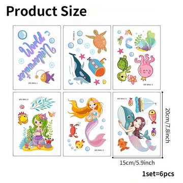 6pcs Pegatinas Antideslizantes de Sirena y Mundo Marino para Bañera - Impermeables, Calcomanías Esmeriladas para un Baño Seguro y Divertido
