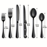 Juego de 24 piezas de cubertería negra, juego de cuchillo y tenedor de acero inoxidable, cuchillo y tenedor de bistec creativo plateado, cuchara y tenedor, cuchara de postre, adecuado para restaurantes en casa, apto para lavavajillas.