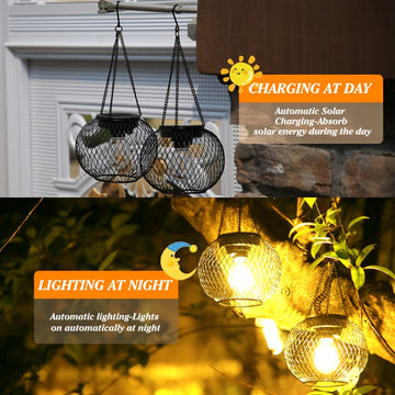 2 luces solares colgantes para exteriores, luces solares mejoradas, iluminación decorativa para jardín, energía solar, ideales para terrazas, céspedes y patios traseros