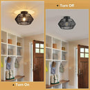Lámpara de techo estilo boho de mediados de siglo, base E27, montaje semiempotrado, pantalla de 32.0 cm tejida a mano en ratán y metal, acabado barnizado, instalación cableada para dormitorio, pasillo, habitación infantil o sala de estar - Negro