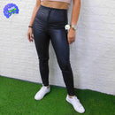 Leggings Efecto Cuero Negro Cremallera Compresión Cintura PL4852