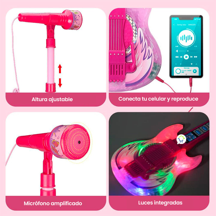 Guitarra Eléctrica + Micrófono + Parlante Musical Luces y Sonido Juguete HD-771