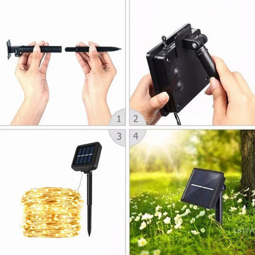 Luz Micro Led Alambre Con Panel Solar 100 LEDS Impermeables C2018