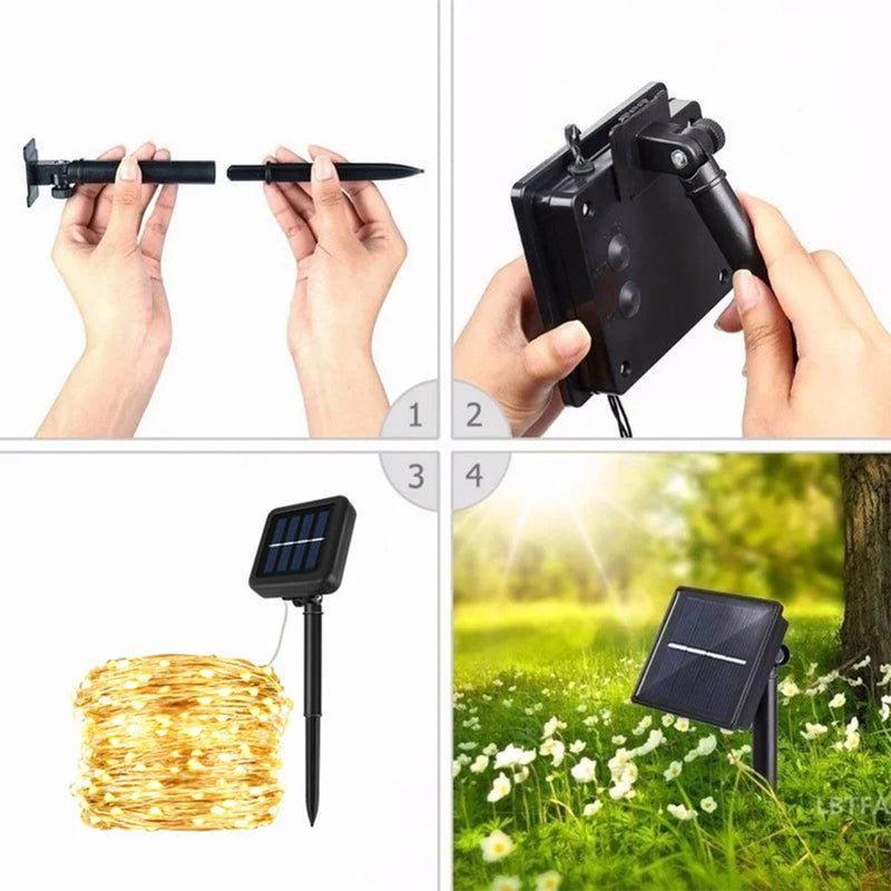 Luz Micro Led Alambre Con Panel Solar 100 LEDS Impermeables C2018