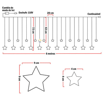 Luces Led Estrella X272 LED Cortina Luces 6m Navidad Cálida H1801TCCA