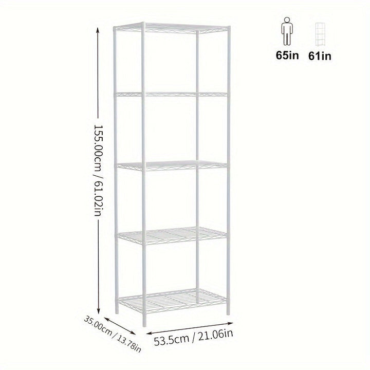 Estante de almacenamiento de metal clásico de 5 niveles, estante organizador de montaje en el piso de almacenamiento abierto para cocina, baño, dormitorio y sala de estar - Isla de almacenamiento estacionaria sin materiales de madera - Uso sin electricid