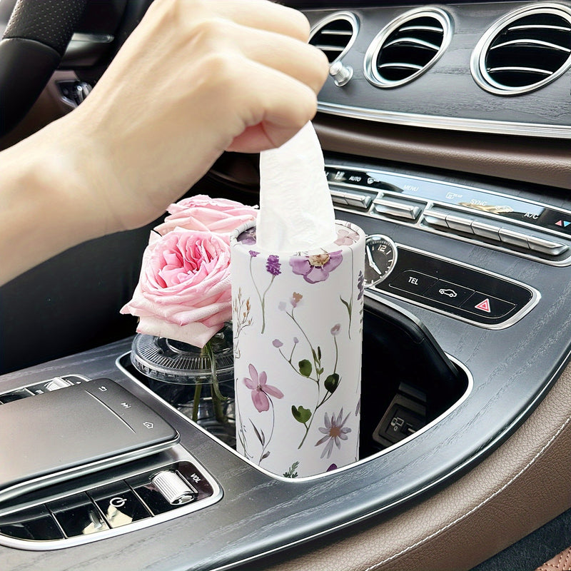 Porta pañuelos de papel para coche con estampado floral - Caja de pañuelos de viaje para el portavasos del coche, adecuado para mesas de hogar