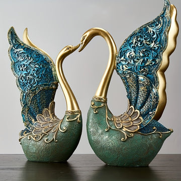 Par de Adornos de Resina de Cisnes para Sala de Estar, Mueble de TV, Mueble de Vinos, Decoración de Oficina, Artesanías Pintadas a Mano, Regalo de Cumpleaños, San Valentín, Boda