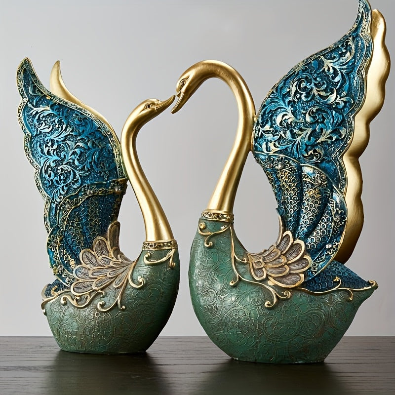 Par de Adornos de Resina de Cisnes para Sala de Estar, Mueble de TV, Mueble de Vinos, Decoración de Oficina, Artesanías Pintadas a Mano, Regalo de Cumpleaños, San Valentín, Boda