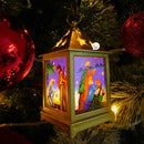 Pesebre Farol Cuadrado Vela Navideño Dorado Luz LED Navidad ZF045D