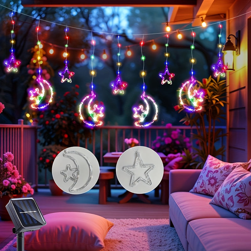 Luz de barra de hielo lunar estelar alimentada por energía solar LED, 8 modos, IP44, luces de cuerda lunar estelar, adecuadas para decoración colgante, adecuadas para camping al aire libre, patios, porches, villas y decoración de fiestas de vacaciones.