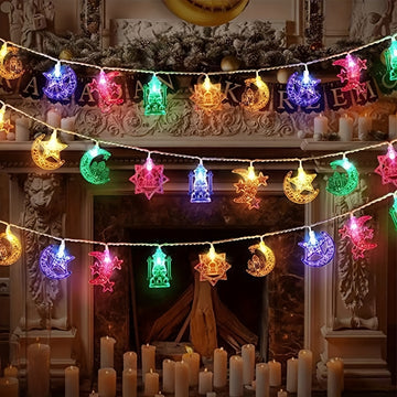 1pc Luces de Cadena LED - Alimentadas por Batería, Faroles Decorativos de Palacio con Diseño de Estrellas, Luna y Castillo para Festivales y Celebraciones, Festival Árabe de Oriente Medio, Luz Colgante, Botella