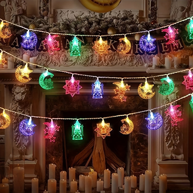 1pc Luces de Cadena LED - Alimentadas por Batería, Faroles Decorativos de Palacio con Diseño de Estrellas, Luna y Castillo para Festivales y Celebraciones, Festival Árabe de Oriente Medio, Luz Colgante, Botella