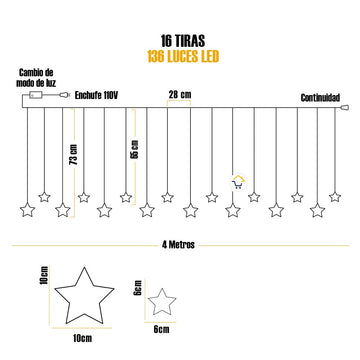 Luces Led Estrella X136 LED Cortina Luces 4m Navidad Cálida CE136NCA
