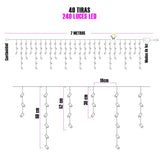 Cortina LED Intercalada 7 Metros 240 LED Decoración Navidad Fucsia LEDC240L