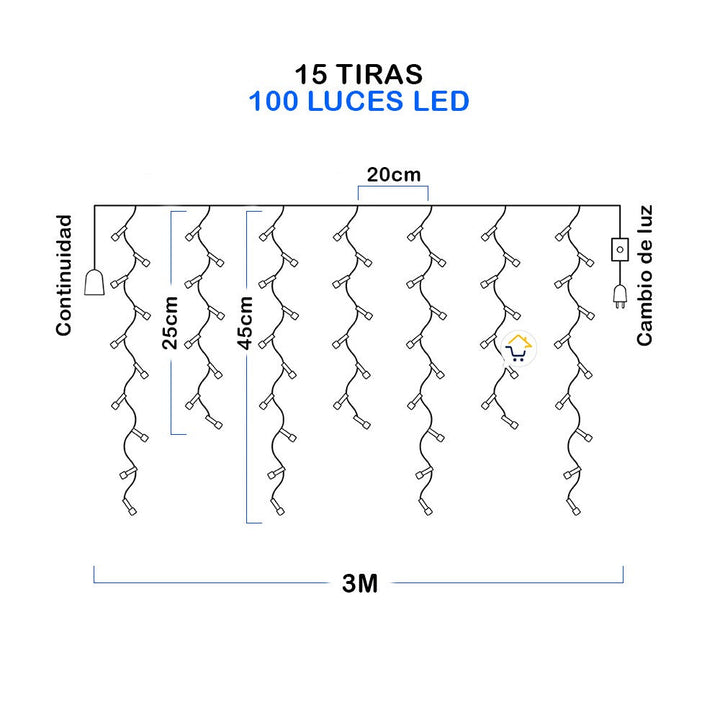 Cortina LED Intercalada 3 Metros 100 LED Decoración Navidad Azul 100LEDCA1