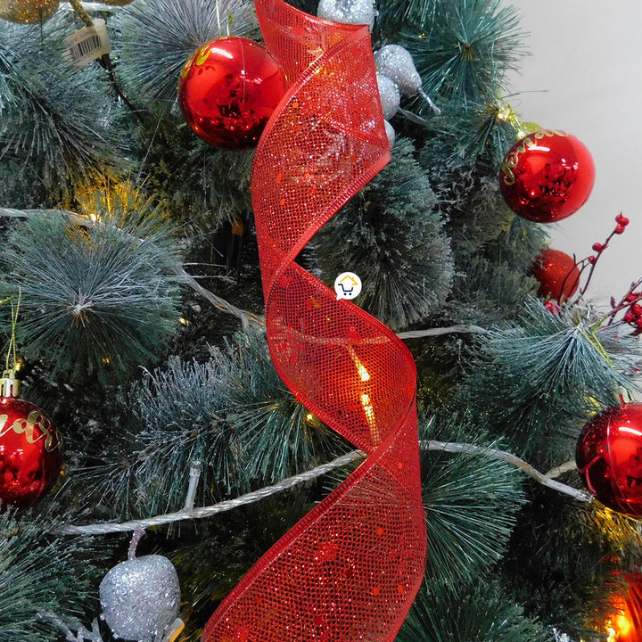 Cinta de Malla Navideña Metalizada x3 Rollos 9 m Rojo 6246RO