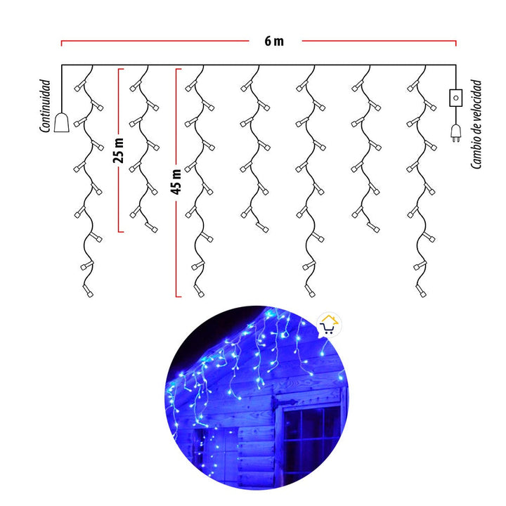 Cortina LED Intercalada 6 Mts 200L Navidad AZUL 200LEDCA1