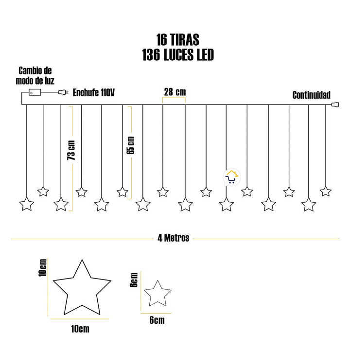 Luces Led Estrella X136 LED Cortina Luces 4m Navidad Blanca CE136NB