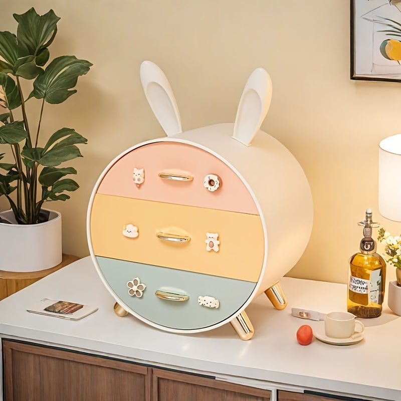 Caja de Almacenamiento de Papelería para Escritorio con Pasador de Conejito, Estilo de Cajón Multinivel, Caja de Almacenamiento de Cosméticos para Dormitorio Lindo