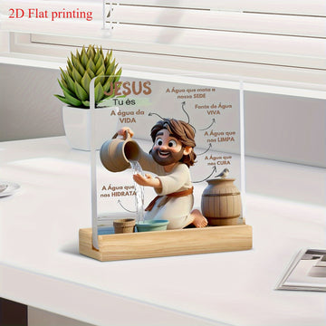 Decoración Acrílica 2D de Jesús Derramando el Agua de la Vida - Un Regalo Espiritual para Fiestas Cristianas y Hogar u Oficina, Estilo Plano